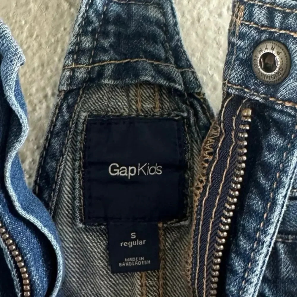 Gap kids overalls S zip front outdoor western cowgirl coveralls blue jean denim